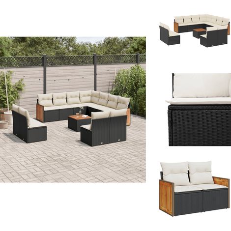 Salon de jardin 12 pcs avec coussins noir résine tressée - Ensemble Salon De Jardin - Meuble Extérieur - Mobilier De Jardin - Salon De Jardin Pliable - Chaise Longue (1/5)