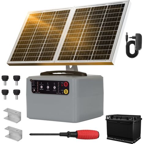 Clôture électrique solaire 48 km avec batterie, 6 kV-12 KV Contrôleur, 0,3-1,5 J Clôture électrique pour élevage d'animaux, pour ferme, pâturage, jardin (1/5)