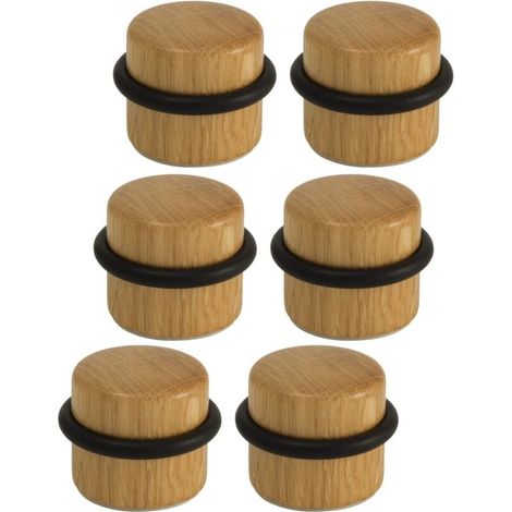 Arrêts de Portes - Butée de Porte Adhésive en Bois pour Sol - Butoirs de Porte Protection de Portes et Murs - Pack 6 unités (Chêne)- (1/4)