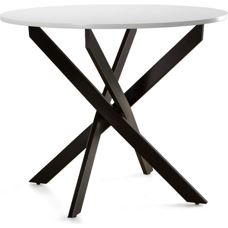 Home Heavenly® - Mesa redonda comedor cocina BLAKE, mesa industrial 90 cm diámetro con patas metálicas entrecruzadas. Color: Blanco pata Negra (1/5)