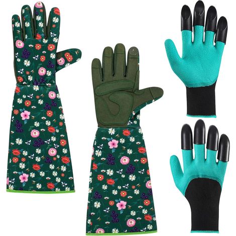 Gants de Jardinage Femme et Homme, Gants Rosier Anti-Épine Longs et Courts, Gants de Travail Respirants avec Griffes pour Jardin, Vert (1/5)