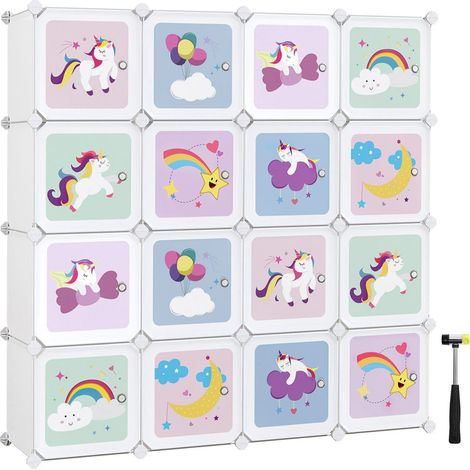 Mobile contenitore per bambini con 16 cubi modulari armadio con ante ripiani in plastica per giocattoli vestiti scarpe cartelle scolastiche 123 x 31 x 123 cm bianco 120006519