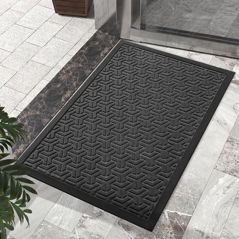 Fußmatte, 45 x 75 cm, schwarz und grau, saugfähig, für den Innen- und Außenbereich geeignet, wasserdicht und waschbar. (1/4)