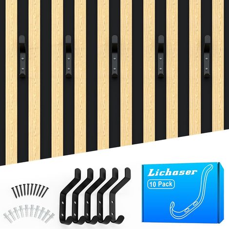Patere Murale, 13 mm Noir Métal Crochet Murale Patère, Charge de 20KG pour Garderobe, Vestes, Chapeau, bon Adapté aux Panneau Acoustique, Panneau Insonorisant, Wood Panel (Lot de 10) (1/5)