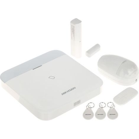 Hikvision AXPRO Kit centrale 96 zone + telecomando + rivelatore + contatto - DS-PWA96-Kit-WE