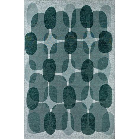 Tapis bleu intérieur extérieur antidérapant jacquard - 80 x 150 cm (1/5)