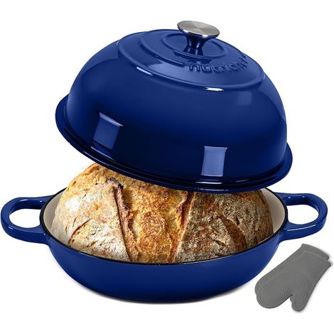 Enamelled Cast Iron Bread Oven with Dome Lid - Dutch 26cm Casserole for Sourdough Bread, Artisanal Bread, Stewing, Steaming, Oven 260°C, Induction Friendly, Silicone Gloves (1/4)