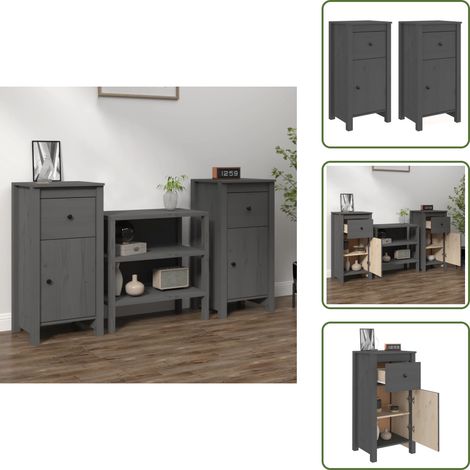Buffets 2 pcs gris 40x35x80 cm bois massif de pin - Buffet En Bois - Meuble De Rangement - Commode - Bibliothèque - Décoration Intérieure