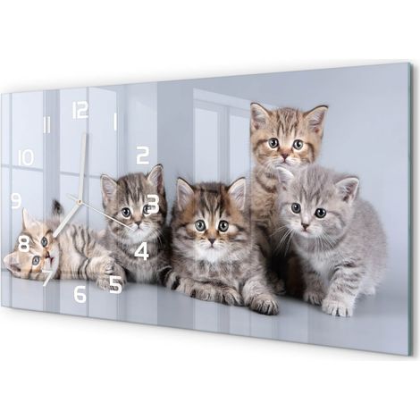 Horloge Murale Horizontale Design 60x30 cm Verre Silencieuse Déco Maison Cinq chats (1/5)