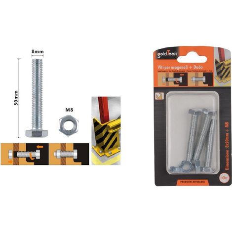 Kaela - Set 3 Pz Vite Viti Per Esterno A Testa Esagonali 8x50 Mm Con Dadi Dado M8 90922 - (1/2)