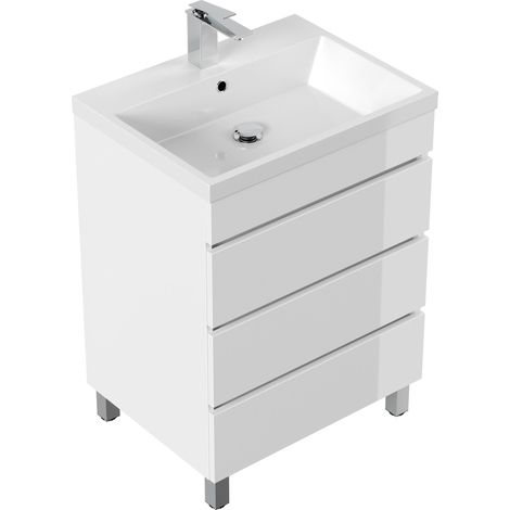 Stand Badmöbel Via 60 SoftClose weiss hochglanz mit drei grifflosen Schubladen