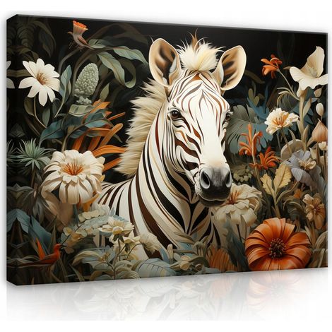 Peinture zebra fleurs animaux sur toile Murale pour chambre salon 100x70 (1/3)