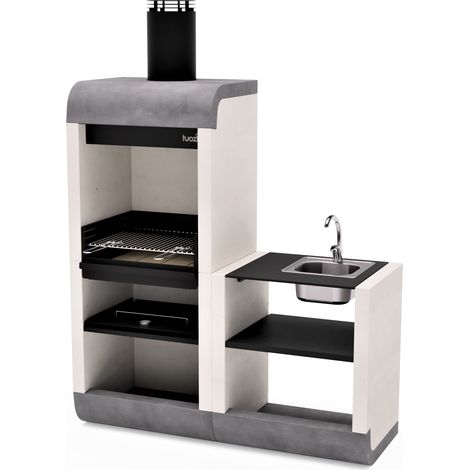 TUOZI - Barbacoa de Obra para Leña y Carbón Modelo SUD PLUS Módulo Soporte Fregadero y Grifo (Blanco, Gris, Negro - 162 x 60 x 220 cm) REF: 4340 - Uso en Exteriores (1/5)