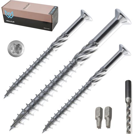 Vis terrasse inox A2 5.0 x 60 mm autoperceuses – lot de 500 pièces avec embouts Torx  vis à bois robustes à tête fraisée pour terrasse et jardin – Vis spécial terrasse – WALCUR