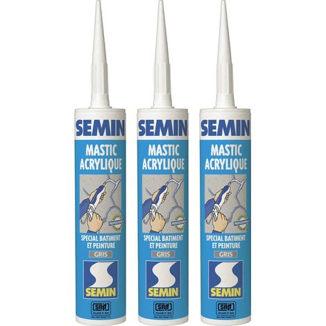 Semin – Lot de 3 mastics acryliques gris 310 ml – Pour joints et rebouchage fissures – Excellente adhérence sur béton et maçonnerie (1/5)