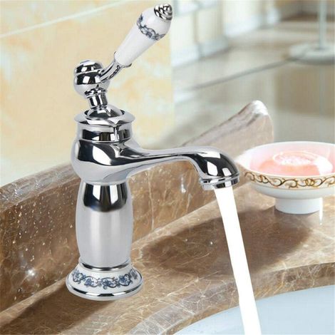 Version argentée du robinet céramique rétro – Laiton antique, finition argent – Idéal pour intérieur vintage