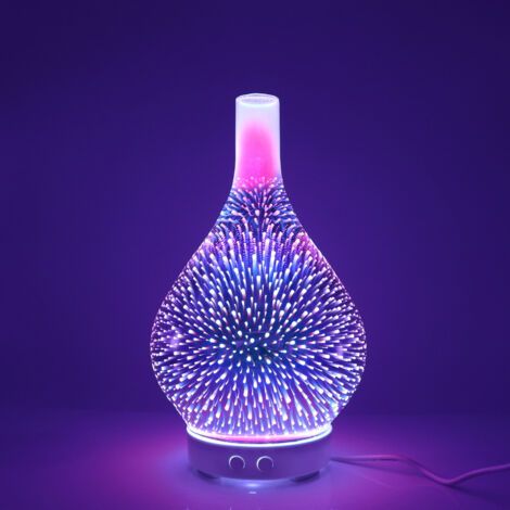 Diffuseur d'huiles essentielles Diffuseur d'air électrique Humidificateur pour huiles essentielles Diffuseur d'arôme à ultrasons 120 ML Arrêt Automatique pour Bureau à Domicile Spa (3D-Glass) NPTERBL