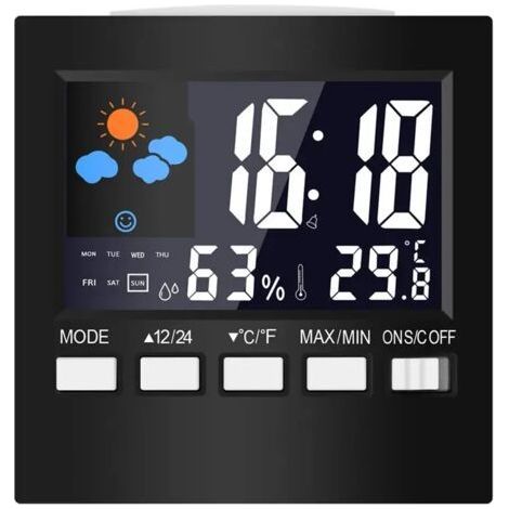 Termometro digitale LCD, stazione meteo, orologio e sveglia, calendario, igrometro, temperatura e umidità per la casa (1/5)