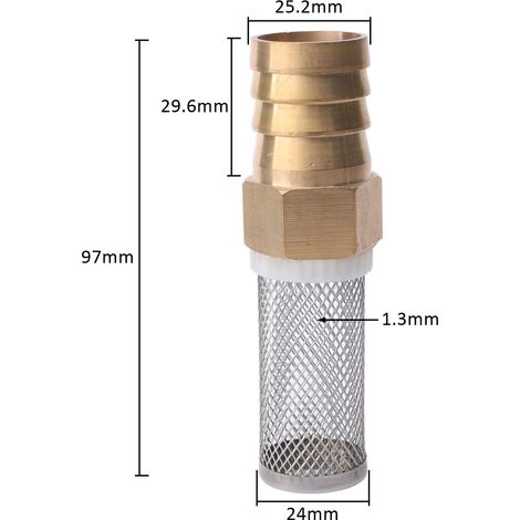 Filtre en maille d'acier inoxydable allongée (25 mm) pour tuyau d'arrosage, protection et filtration de l'eau. (1/5)