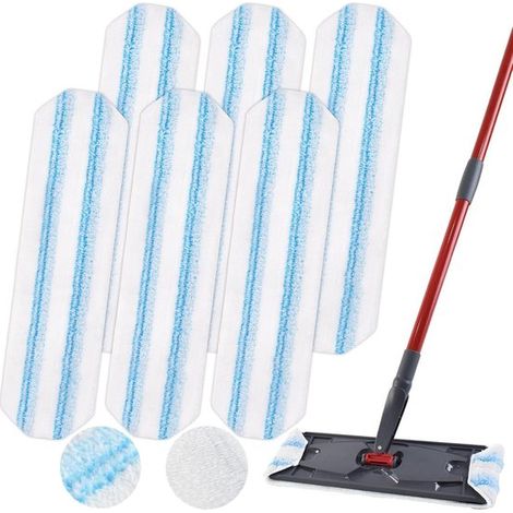 Lot de 6 housses de rechange pour balai à franges – Microfibre – Lavables en machine – Gris – Pour stratifié et carrelage (1/5)
