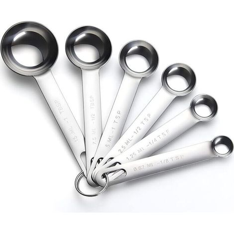 Measuring Spoon Set, 6 Pieces Stainless Steel Mirror Polished Measuring Spoons 1/8 TSP, 1/4 TSP, 1/2 TSP, 1 TSP, 1/2 TBLS and 1 TBLS (1/4)