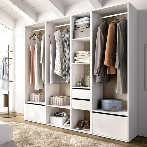 Guardaroba Grande Hawthorne, Armadio Camera da Letto Modulabile, 10 Ripiani, Appendiabiti, 45x205h cm Bianco (1/5)