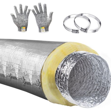 Gaine Flexible Isolée 100 mm x 7,62 m, Conduit de Ventilation R4.2 avec Isolation en Fibre de Verre, Tuyau Flexible en Aluminium pour VMC, HVAC, Climatisation et Ventilation (1/5)