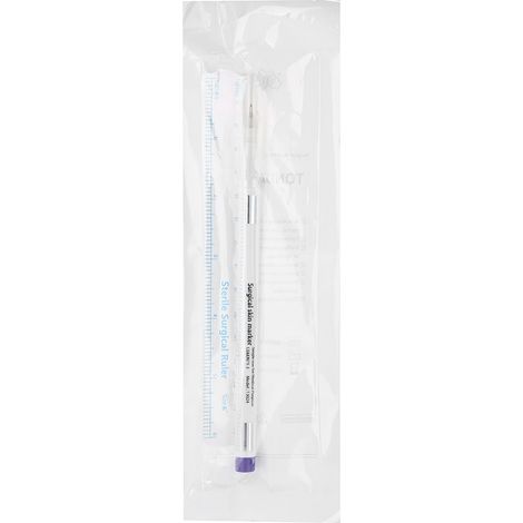 Stylo marqueur médical stérilisé pour tatouage sourcils, outil de mesure avec règle intégrée, chirurgie dermatologique précise (1/5)