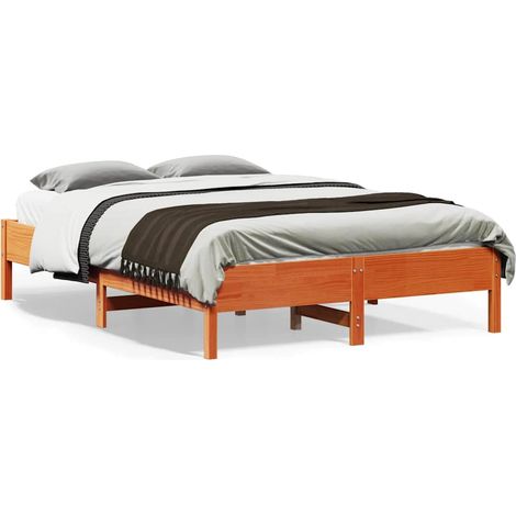Cadre de lit 120 x 190 cm avec sommier à lattes, pin massif, cire marron, sans matelas - PANGIVO (1/5)
