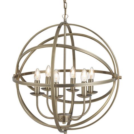 Searchlight Orbit - 6 Light Spherical Cage Deckenanhänger Antik Messing, E14