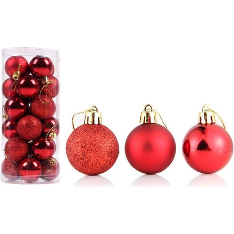 Lot de 24 boules de Noël incassables de 4cm pour sapin de Noël,mini boules de Noël à suspendre pour vacances,mariage,fête,décoration de Noël,cadeaux de Noël Rouge 4 cm GROOFOO (1/5)