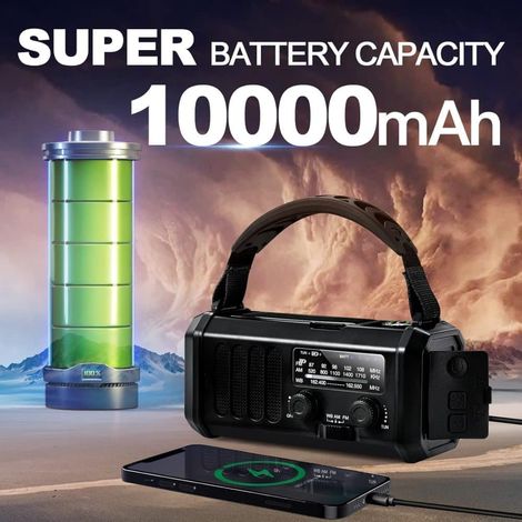 Filiyano – lampe torche LED – 1 ou 2 radios d'urgence solaires à manivelle AM/FM NOAA, batterie externe 10 000 MAH, lampe torche LED, fonction