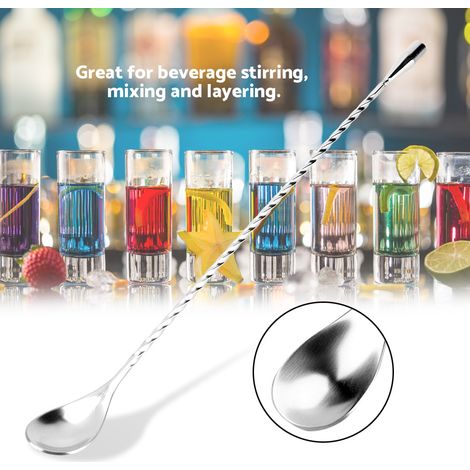 Cuillère à cocktails en acier inoxydable à long manche, outil pour mélanger les boissons (1/5)