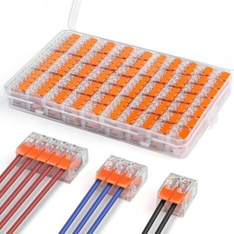 75 conectores eléctricos rápidos, bloques de terminales de policarbonato ignífugo, conectores de cable de 0,14 a 4,0 mm², conductores compactos. (1/5)