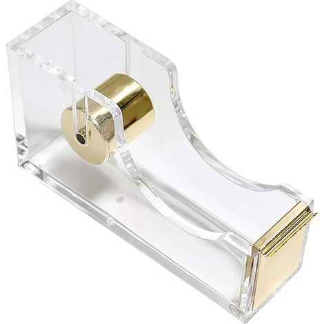 Dispensador de cinta adhesiva de acrílico transparente, cortador de cinta, material de oficina, antideslizante, fácil de usar, 12 x 65 x 35 cm, 210 g, dorado, 1 unidad (1/5)