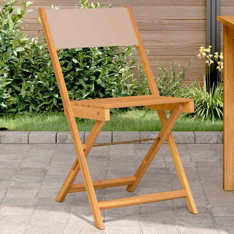 Lot de 2 chaises de bistrot pliantes en bois d'acacia massif et tissu taupe pour jardin - PANGIVO (1/5)