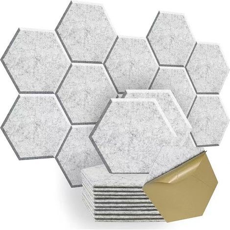 12 self-adhesive soundproofing panels, high-density soundproofing foam, hexagonal soundproofing panels, silver-grey (1/5)