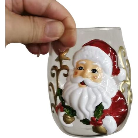 Ensemble de verres à vin rouge Irovami, motif flocon de neige de Noël, tasse à eau 3D décorative, mug sans anse pour jus, lait ou café - Père Noël (3D)