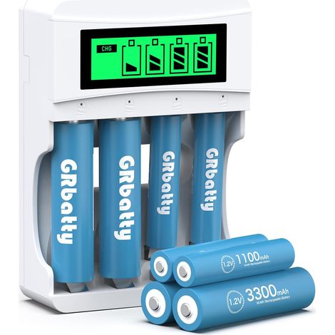 4 Piles AA et 4 Piles AAA Rechargeables NiMH, Chargeur LED (1/5)