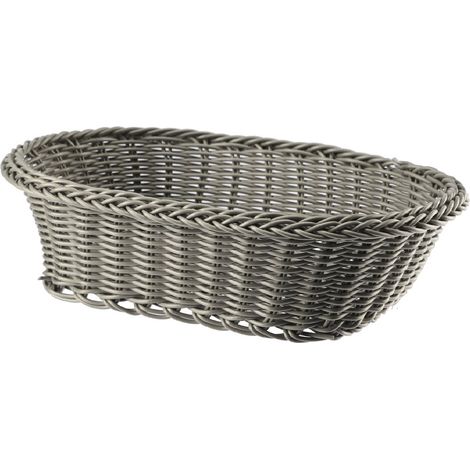 Cesta ovalada de plástico imitación mimbre gris para pan, fruta y cubiertos. (1/2)