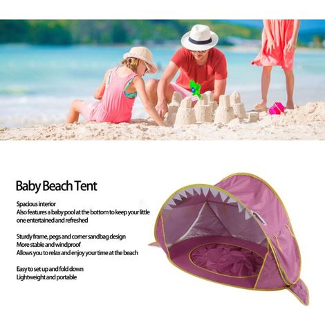 Tente de plage pour bébé Protection UV Stable Anti vent Portable Tente pop up infantile Parasol de soleil Couleur rose Sieste bébé plage protection solaire