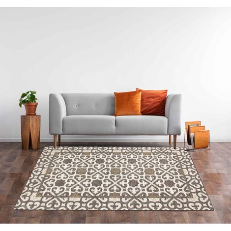 Tappeto Arredo Moderno Morbido in Ciniglia Ingresso Antiscivolo Prodotto Italiano Soggiorno Camera Salotto Disegni Piazzati Cotone Varie Misure Grande Arabic Grigio - 65x115 cm (1/5)