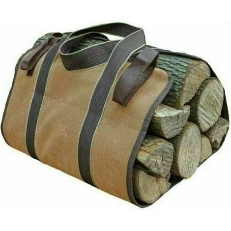 Toile Sac à Bûche Cheminée Sac de Rangement pour le Bois de Chauffage Grande Capacité Porte-bûches De Plein Air Porte-bûches en Bois Ciré avec Poignées Solide (36x16CM) (1/5)