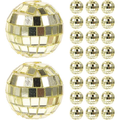 Lot de 24 Boules de Noël Miroir Dorées en Verre Lanière Suspendue, Boules Disco Décoratives pour Séances Photo et Fêtes Familiales (1/5)