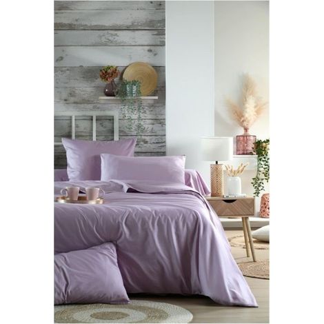 1 Taie d'oreiller percale de coton uni 63 x 63 cm Elysee violet (1/3)