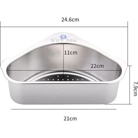 Panier de vidange triangulaire - - Acier inoxydable - 24,6x11x7,9 cm - Argent - Ventouse ferme - Drainage rapide Argent (1/4)