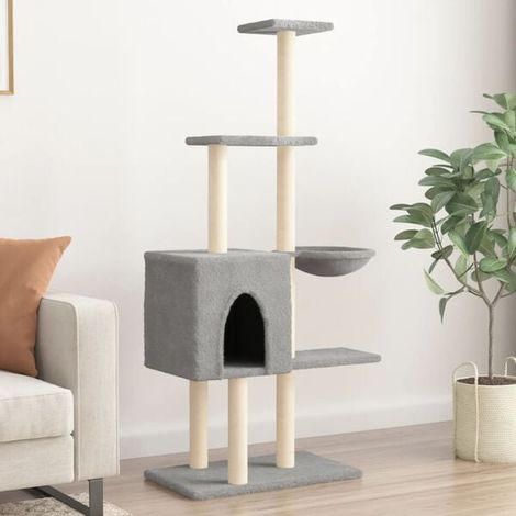 Arbre à chat avec griffes en sisal, gris clair, 145 cm