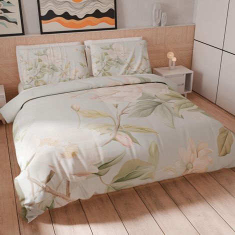 Housse de Couette King Size 260x240 cm 2 Taies 63x63 cm Incluses, Parure en Microfibre Imprimée Floral 25 172 (1/5)