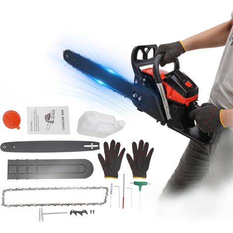 Gas Chainsaw 18 Inch Bar Gasoline Commercial Chainsaws 2-Cycle Full Crank Chainsaw 58CC 4.4HP Handheld Cordless Gas Powered Chain Saw for Garden Cutting, Trees, Wood