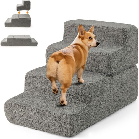 Escalier pour chien à 4 marches 60 x 40 x 40 cm antidérapant design confortable en éponge gris